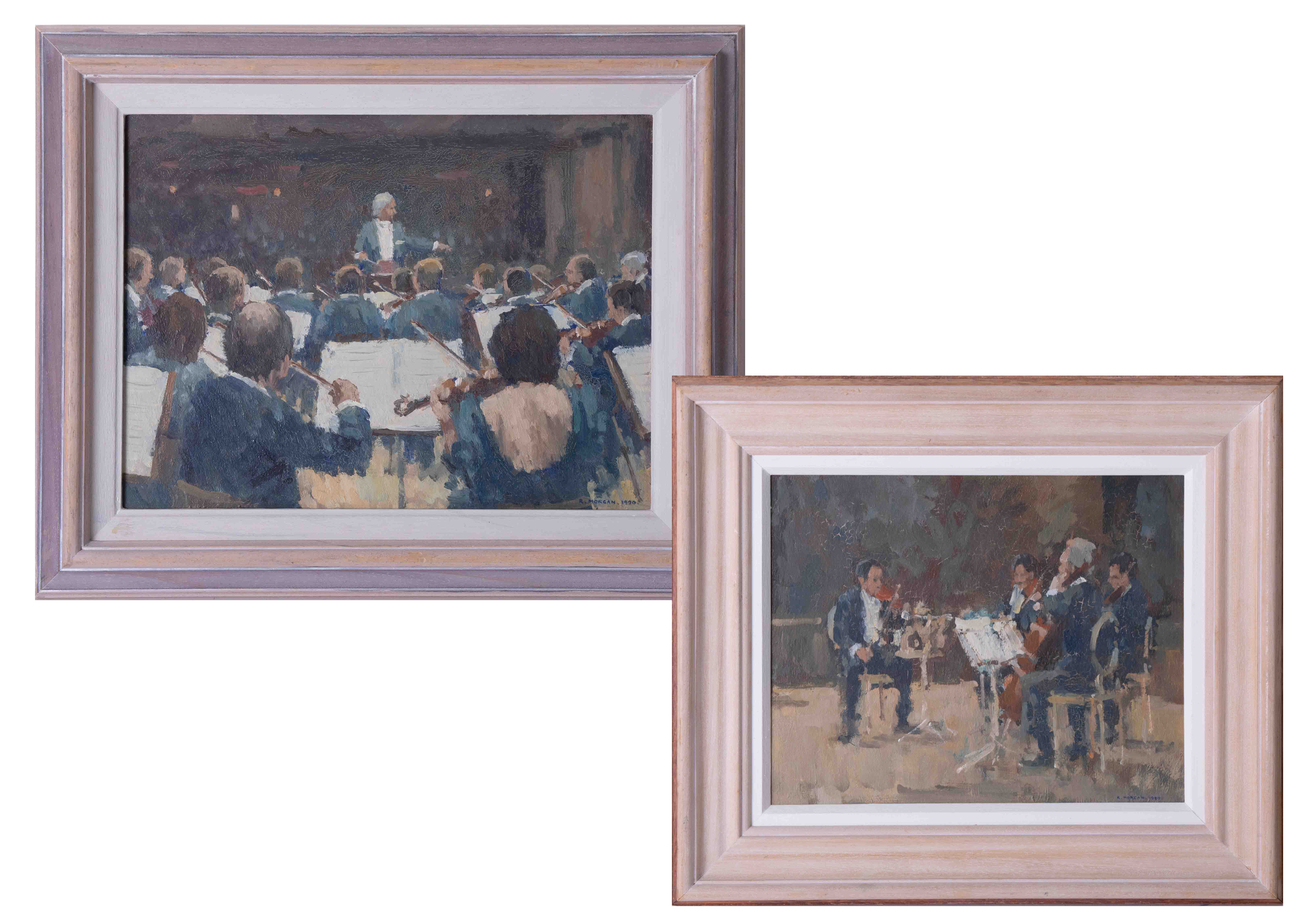 Ronald Morgan (b1936) oil on board, 'The Quartet', signed, 20cm x 24cm, 1990 framed and another