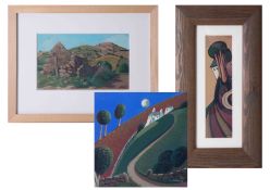 Jo March, three pictures to include miniature oil on wrap around canvas 15cm x 15cm (3).