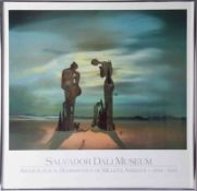 A museum poster print Salvador Dali, framed and glazed, overall size 62cm x 64cm.