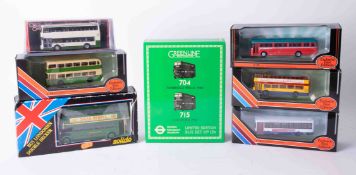 A large collection of model diecast buses including many Exclusive First Editions, Solido, Days