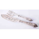 A pair of Victorian silver fish servers with silver etched & pierced pattern blades, maker J.G.