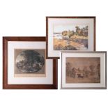 Eight assorted artworks including a pair of engraved prints including Billingsgate, a Victorian