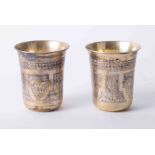 A pair gilt silver and Niello Beaker Cups, Moscow, Russia, of circular tapering form and engraved,