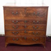 A Georgian mahogany secretaire chest, the upper drawer with a fitted interior over four long