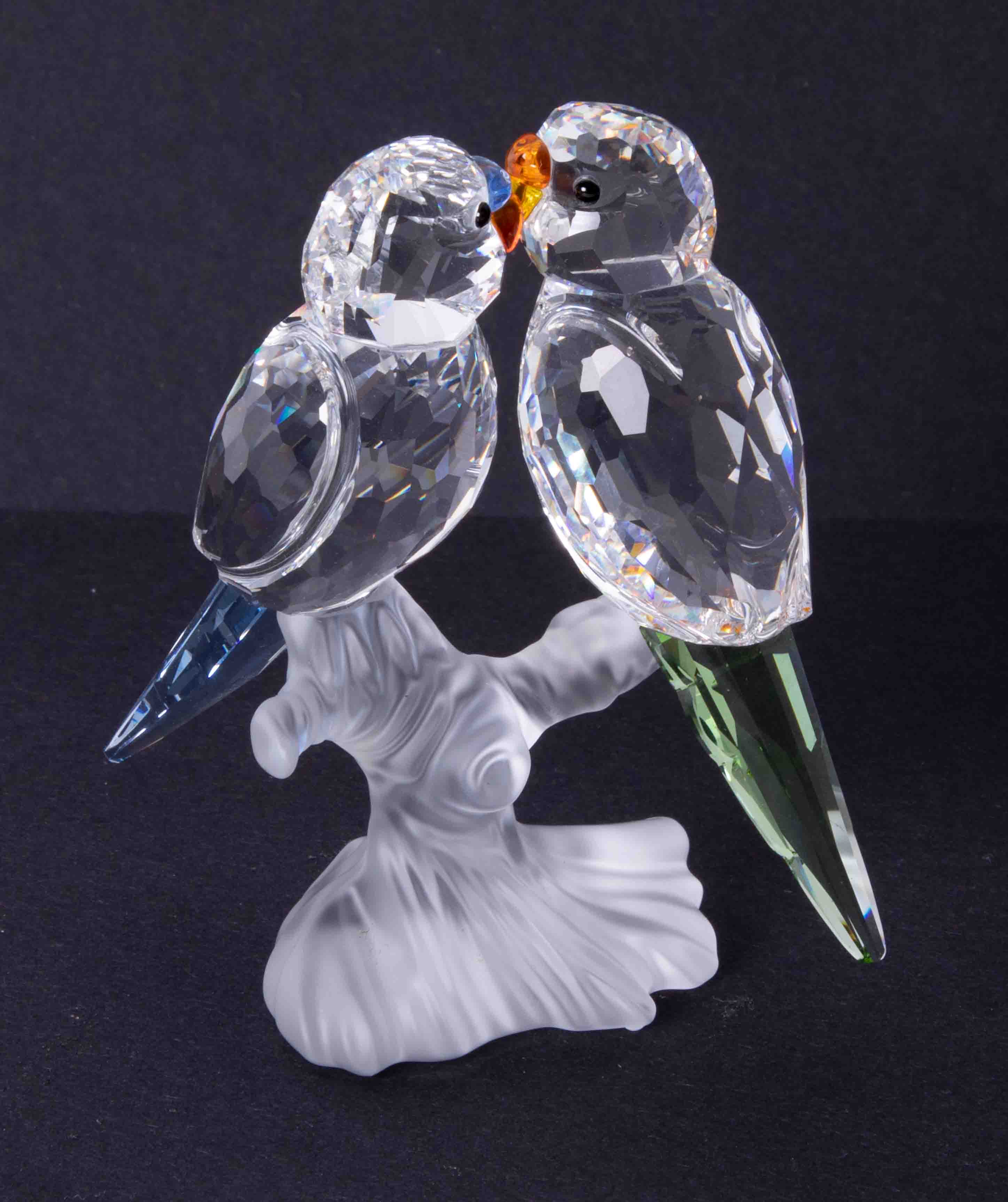 Swarovski Crystal Glass, 'Budgies', boxed.