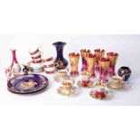 A collection of 20th Century Limoge porcelain together with a set of six Cranberry and over-gilt