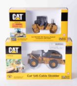 CAT CB-534D XW Vibratory Asphalt Compactor and Cabin 1:50 scale, CAT 545 Cable Skidder 1:50 scale,