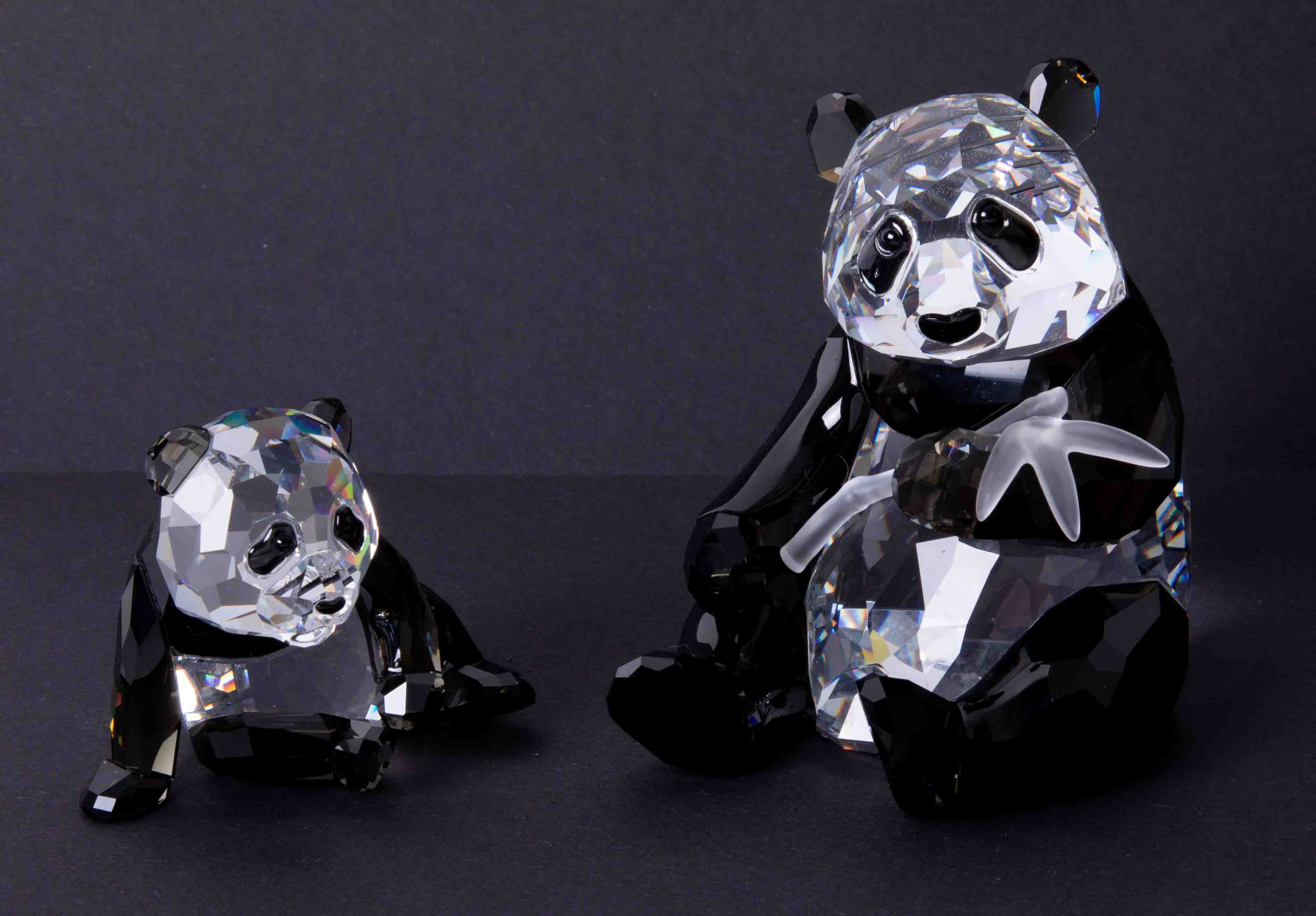 Swarovski Crystal Glass, Endangered Wildlife 'Pandas', with certificate, boxed.