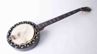 A Clifford Essex banjo, six string banjo, with engraved pearl headstock and fingerboard, stamped '