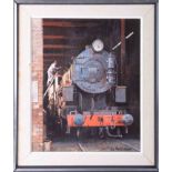 Don Micklethwaite, oil on board 'Big Jim' Keshley & Worth Valley Railway, 29cm x 24cm, framed.