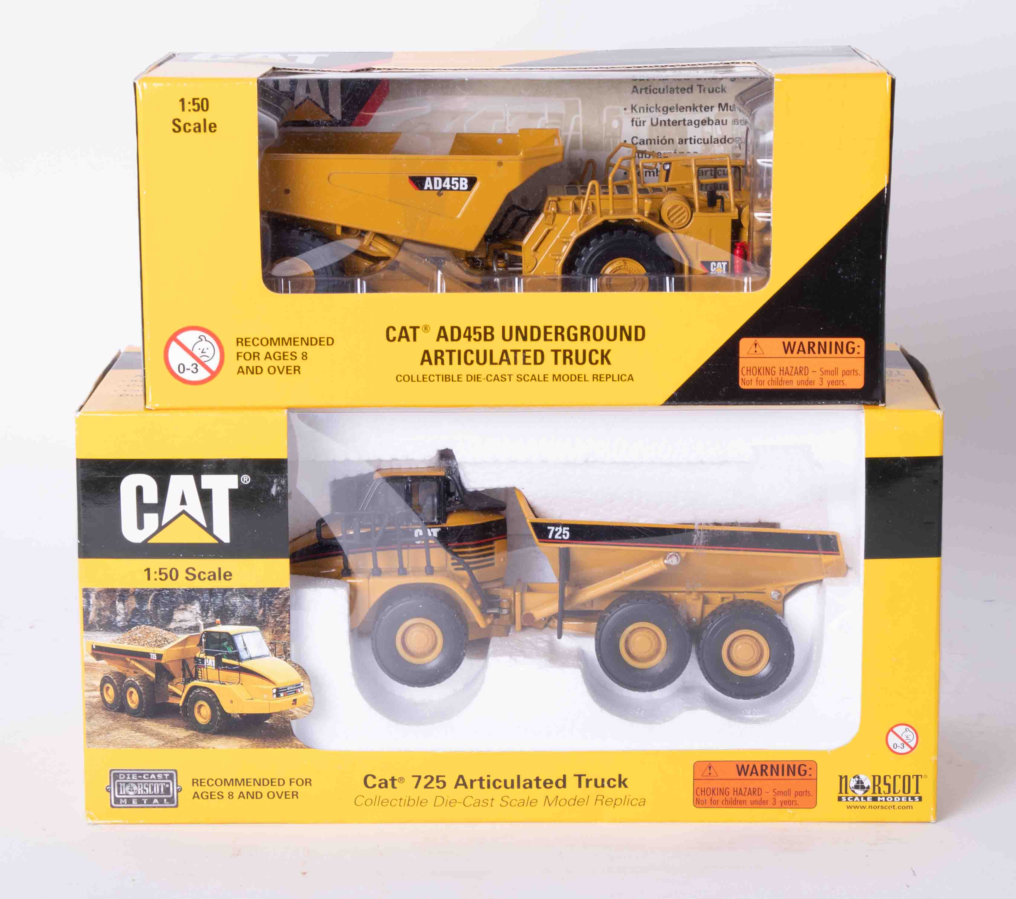 CAT 725 Articulated Truck 1:50 scale, CAT AD45B Underground Articulated Truck 1:50 scale, boxed (