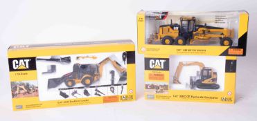 CAT 420E Backhoe Loader 1:50 scale, CAT 14M Motor Grader 1:50 scale and CAT 308C Hydraulic Excavator