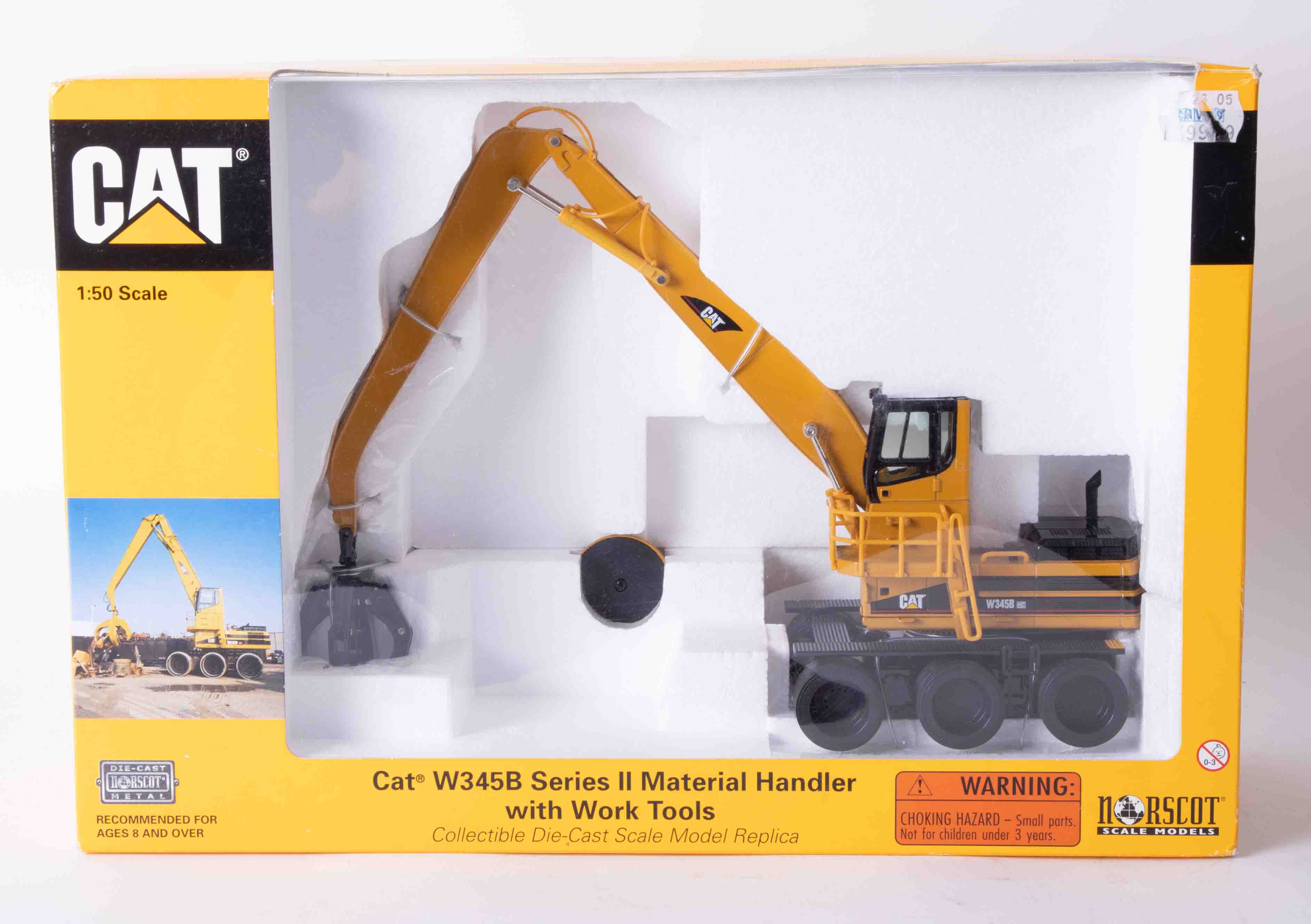 CAT 345B Series 2 Material Handler with Work Tools 1:50 scale, boxed.