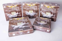 Corgi, Aviation Archive, five models of Frontier Airliners, all boxed.