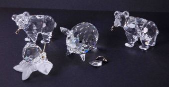 Swarovski Crystal Glass, Mixed collection including two Bears, Snail on a Leaf and Pig (one ear