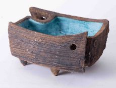 Clive Brooker (1934-2005), studio pottery dish with blue interior, base with impressed mark,