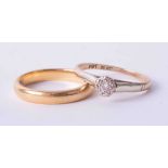 A 22ct gold wedding band, approx. 3.9g, together with a 9ct gold & platinum small diamond set