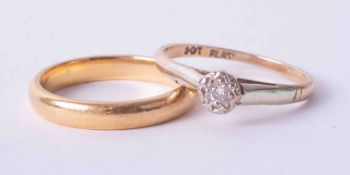 A 22ct gold wedding band, approx. 3.9g, together with a 9ct gold & platinum small diamond set