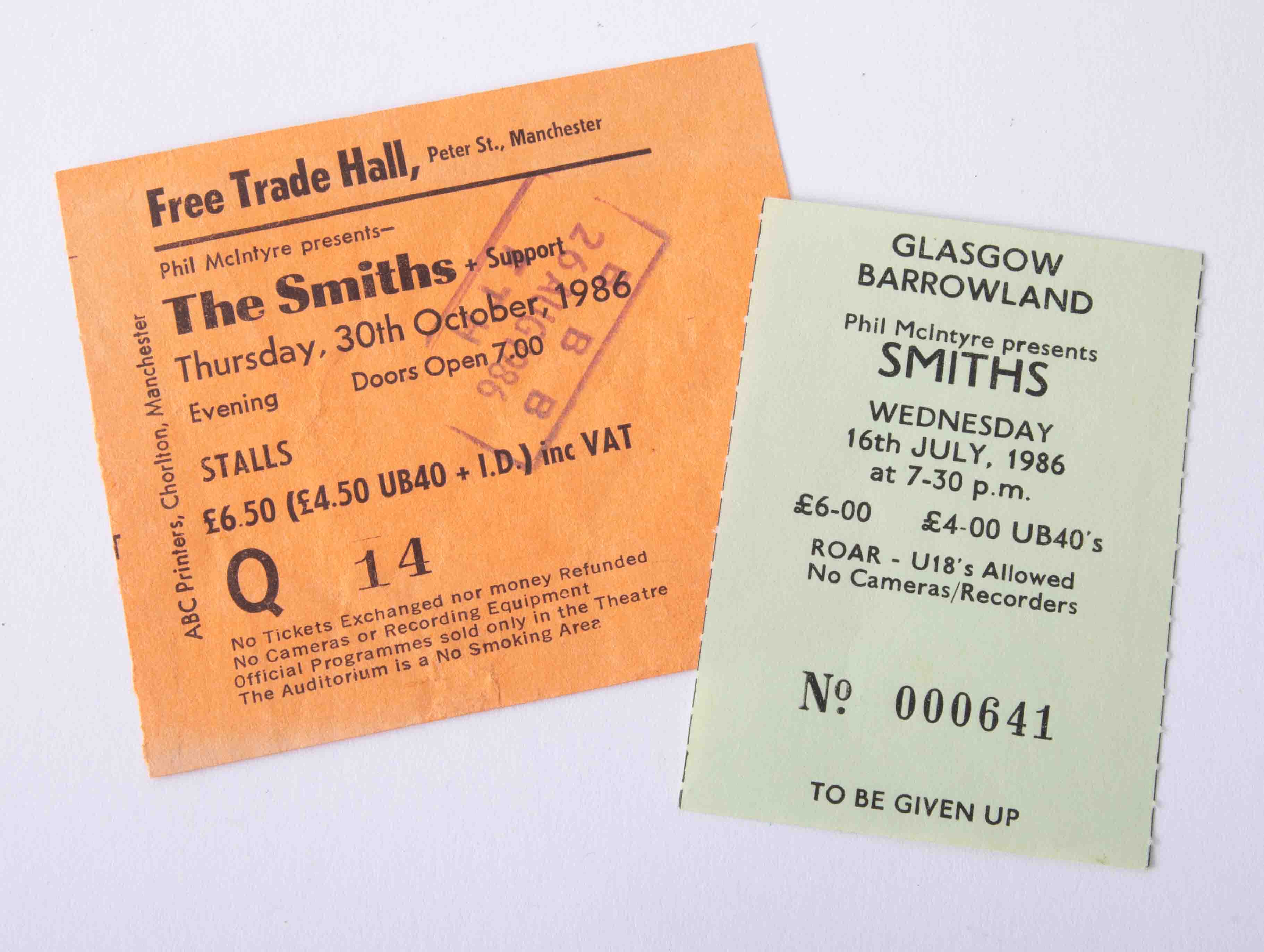 Rare Smiths Ticket Stub - The Smiths Manchester free trade hall, 30th Oct 1986, original ticket stub