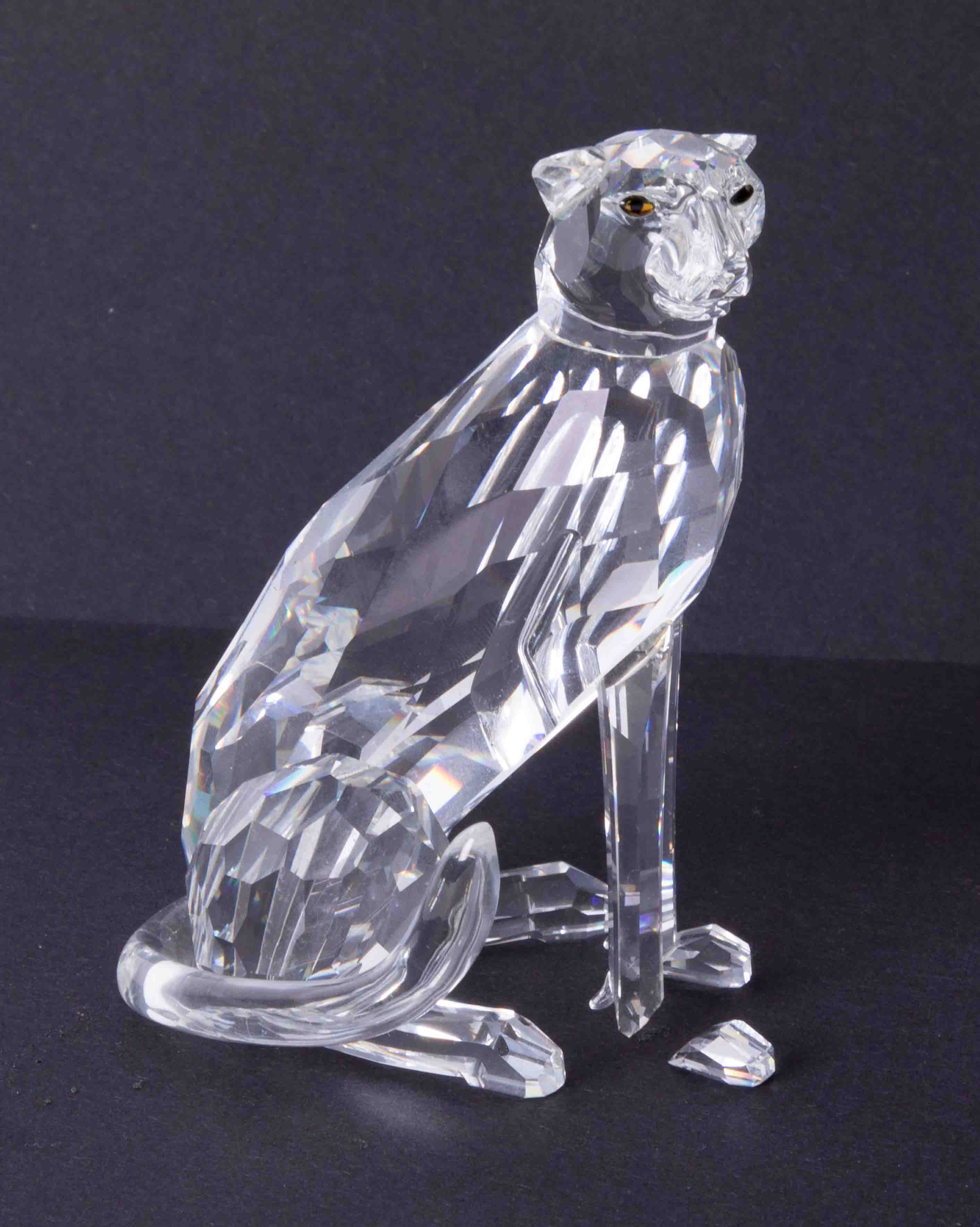 Swarovski Crystal Glass, 'Cheetah', boxed (foot broken).