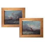 A pair of Victorian small marine paintings, oil on canvas in gilt frames, indistinctly