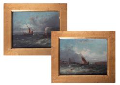 A pair of Victorian small marine paintings, oil on canvas in gilt frames, indistinctly