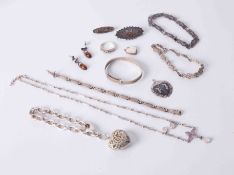 A bag of various mixed silver including bracelets, earrings, etc.