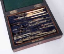 A drawing set with various instruments some marked Thornton Stanley Elliott, also rules, etc in a