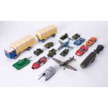A collection of play worn diecast models including Dinky, Corgi, Matchbox, etc, list available.