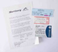 Very rare - Morrissey Suedehead promo sheet 1988 (Sent out to London record shop), Ticket stub -