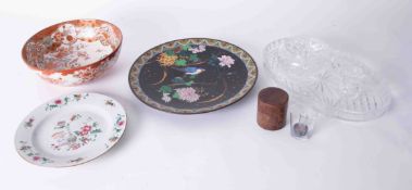 A Japanese Kutani style bowl, diameter 25cm, a 19th century Chinese porcelain single famille rose