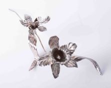 A large silver flower display, hallmarked London, CCFE, length 43cm, approx 5oz.