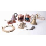 Replica nautical items including porthole, ships bells, anchor door knocker, port and starboard