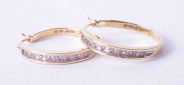 A pair 9ct and diamond set hoop earrings, approx. 3.6g.