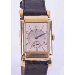 Omega, a rare 18ct yellow gold 'Fab Suisse' rectangular wristwatch with tapered shoulder, back plate