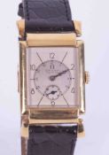 Omega, a rare 18ct yellow gold 'Fab Suisse' rectangular wristwatch with tapered shoulder, back plate