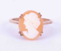 A 9ct rose gold ring set cameo measuring approx. 12mm x 10mm, weight 2.1g, size L.