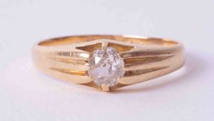 An 18ct yellow gold ring set with an old oval cut diamond approx. 0.38 carats, colour G & SI