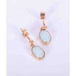 A pair of antique 9ct yellow gold drop earrings set oval white cabochon opals measuring approx. 8.