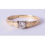 An 18ct yellow gold six claw ring set approx. 0.25ct round cut diamond, weight approx. 2.7g, size L.