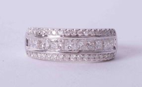 An 18ct white gold three row half eternity style ring set with 1.00 carats of princess cut & round