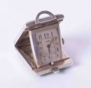 A silver and green enamel travel clock, 'Fresard Watch Swiss', number 37370 (enamel damage).