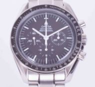 Omega, a gents 2005 stainless steel Speedmaster 'Moon' wristwatch, manual wind, black dial,