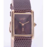 Cartier, a 18K gold electroplated 'Must de' mechanical hand wind wristwatch, with lizard brown