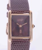 Cartier, a 18K gold electroplated 'Must de' mechanical hand wind wristwatch, with lizard brown