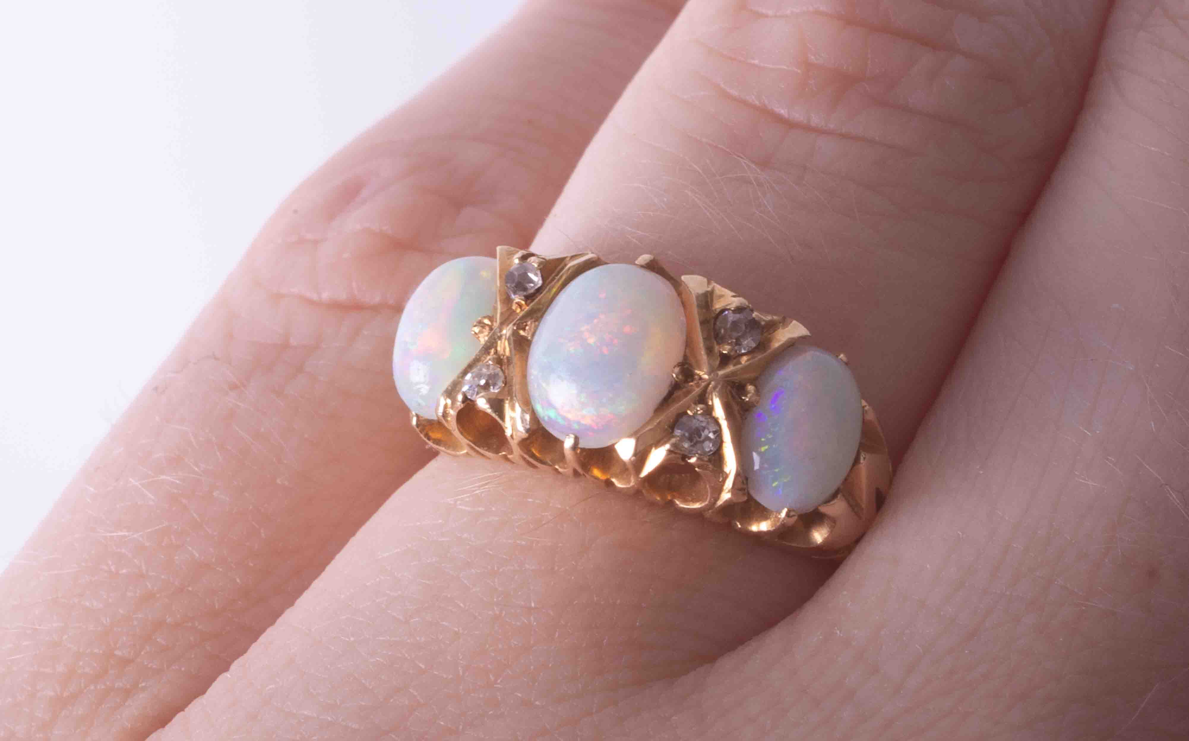 A 18ct yellow gold opal and diamond ring, size K. - Image 2 of 2