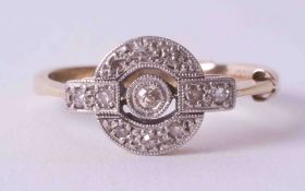 An 18ct yellow gold & platinum Art Deco ring set with small old cut diamonds, weight 2.75g, size L