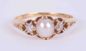 An antique yellow gold (not tested) ring set with an oval cultured pearl measuring approx. 5.5mm x