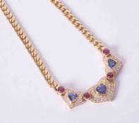 An impressive 18ct yellow gold heart design necklace set with approx. 2.20 carats of three heart