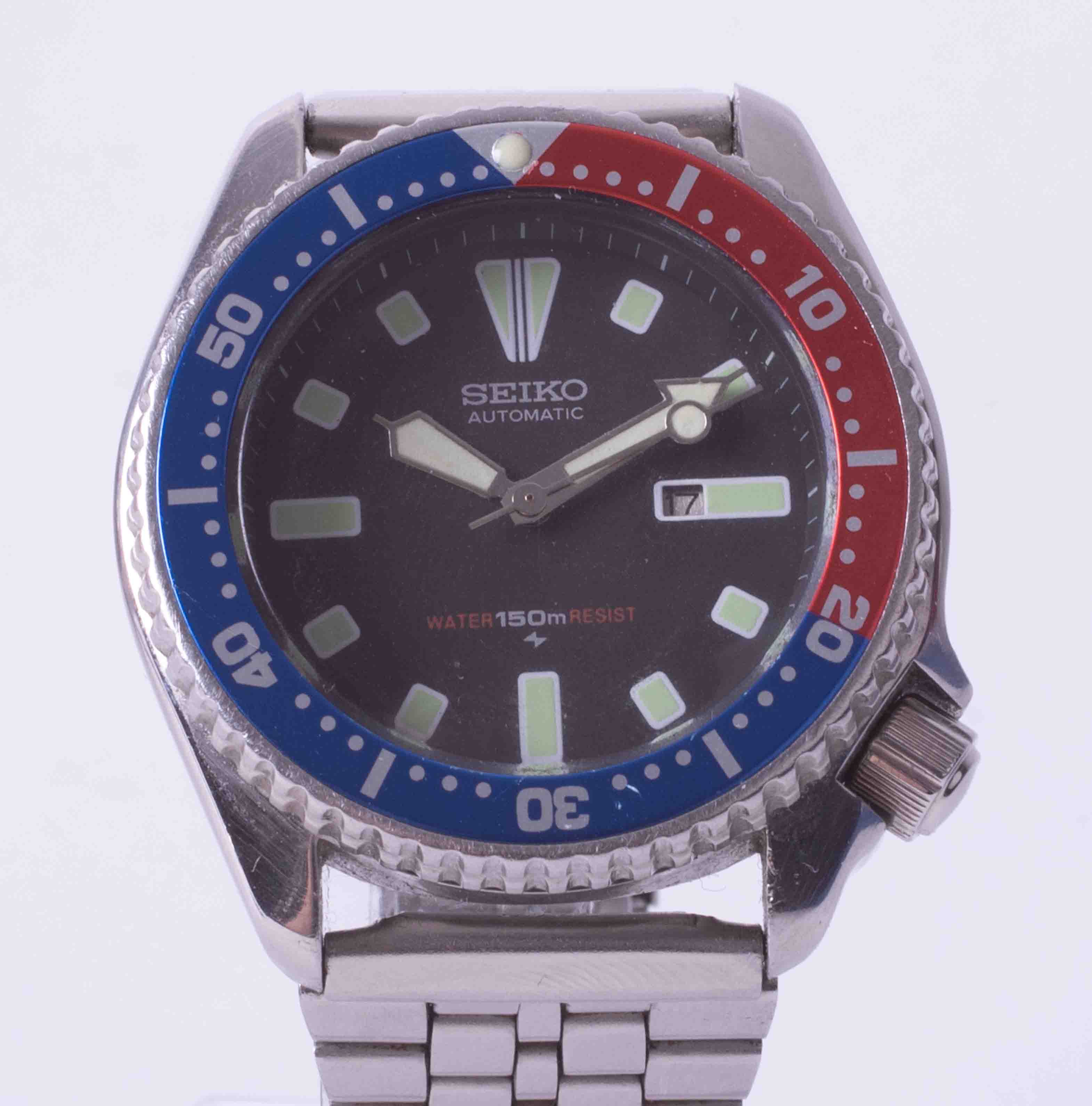 Seiko, a gents stainless steel Scuba Divers automatic wristwatch,150M with date aperture and Pepsi